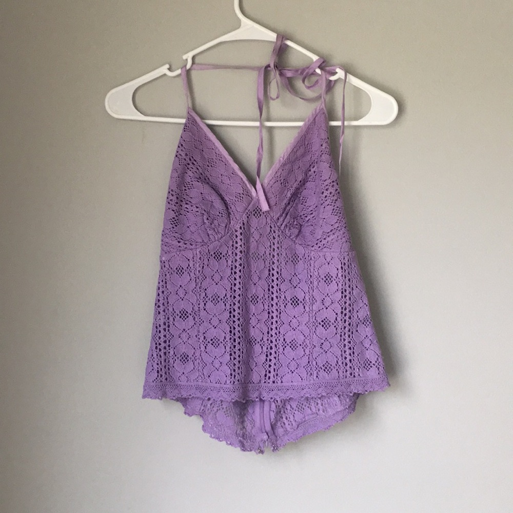 Plenty medium purple crochet cami NWT halter neck